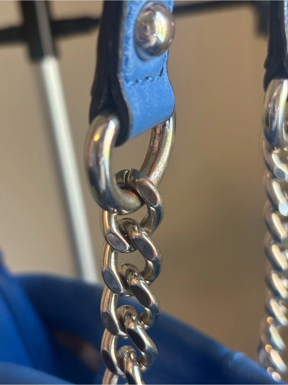 Calvin Klein Cobalt Blue Leather Tote - Silver Chain Accents (Gently Used)